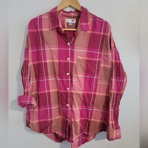 Pink plaid boyfriend button-up